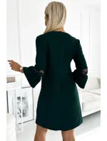 190-10 MARGARET šaty s čipkovanými rukávmi - ZELENÉ