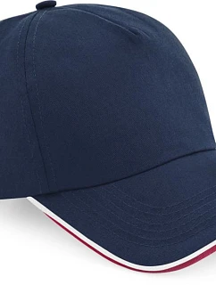 Beechfield B 25C 5-panelová čiapka s šiltom „Authentic Piped Peak“ 53.025C francúzska námornícka modrá/klasická červená/biela