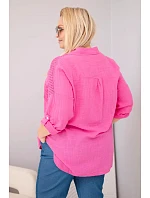 Dámske bavlnené tričko s golierom a čipkovou vložkou v ružovej farbe