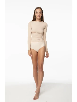 Jednoduché tričko s dlhým rukávom béžová - Julimex Jednoduché tričko s dlhým rukávom béžová - Julimex