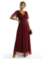 Dlhé lesklé šaty 635-5 MELANIA bordová - Numoco Dlhé lesklé šaty 635-5 MELANIA bordová - Numoco