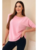 Dámsky viskózový sveter s krátkym rukávom candy pink