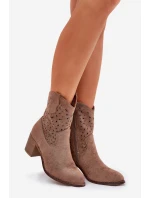 Ażurowe Botki Kowbojki Damskie Na Obcasie S.Barski HY51-125 Brązowe