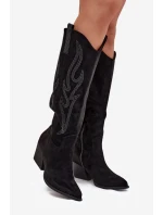 Kozaki Kowbojki Damskie Ze Zdobieniem Na Słupku Czarne Jovina
