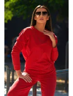 Bavlnený komplet Mikina + Nohavice so širokými nohavicami červený