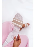 Wzorzyste Płaskie Klapki Damskie Beżowe Leysi