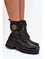 Botki Workery Damskie Ze Złotym Detalem Ocieplane Czarne Fiorena