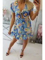 Kvetinové šaty s výstrihom do V modrej