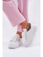 Buty Sportowe Damskie Na Platformie Z Eko Skóry Panterka Białe Velionna