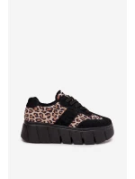Zamszowe Ocieplane Sneakersy Damskie Na Masywnej Platformie Vinceza 66841 Panterka Czarne