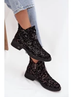 Botki Z Naturalnego Zamszu Na Niskim Obcasie D&A CR52-713 Czarno-Brązowe