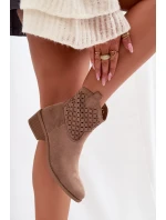 Dámské perforované kotníkové boty na podpatku Béžové Briavine