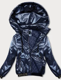 Tmavomodrá krátka bunda s ozdobnými sťahovacími lemami (16M9087-215)