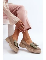 Damskie Skórzane Mokasyny Z Kokardą Laura Messi 2787 Beżowe