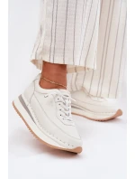 Skórzane Sneakersy Damskie Na Platformie Big Star RR274A333 Białe