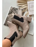 Skórzane Zamszowe Botki Damskie Na Słupku Ocieplane Artiker 57C0045 Beżowe