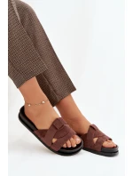 Dámské pantofle Eko semiš s pásky tmavě hnědé Marivessa