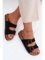 Semišové pantofle na korkové podrážce s přezkami Černé Tavira