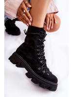 Teplé semišové robotnícke topánky viazané Black Pierro