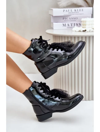 Lakované zateplené členkové topánky so zipsom S.Barski Black