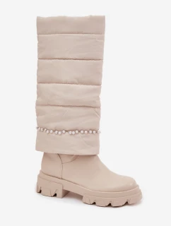 Dámske zateplené čižmy s korálkami Irvette - svetlo béžové