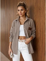Dámska oversize košeľová bunda z manšestru, béžová, FashionStreet TY6057 Dámska oversize košeľová bunda z manšestru, béžová, FashionStreet TY6057