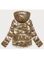 Lesklá dámska oversize bunda vo farbe kapučíno (2021-06)