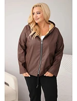 Dámska bunda Plus Size s kapucňou a nastaviteľným spodným lemom, hnedá