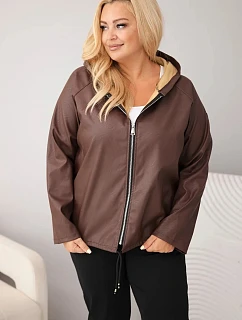 Dámska bunda Plus Size s kapucňou a nastaviteľným spodným lemom, hnedá