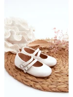 Lakierowane Balerinki Dziecięce Z Paseczkami Białe Margenis