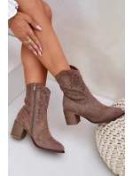 Ażurowe Botki Kowbojki Damskie Na Obcasie S.Barski HY51-125 Brązowe