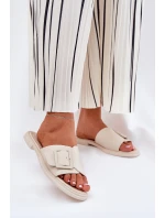 Skórzane Klapki Damskie Z Klamrą D&A SJ2302-01 Beżowe