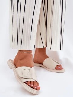 Skórzane Klapki Damskie Z Klamrą D&A SJ2302-01 Beżowe