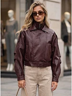 Krátka kožená bunda v štýle Ramones v bordovej farbe FashionStreet TY5846 Krátka kožená bunda v štýle Ramones v bordovej farbe FashionStreet TY5846