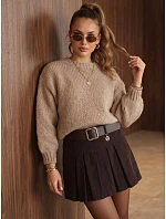 Dámsky voľný sveter s okrúhlym výstrihom, béžový, FashionStreet MY2585 Dámsky voľný sveter s okrúhlym výstrihom, béžový, FashionStreet MY2585