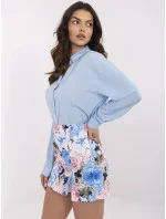 Svetlomodré a ružové kvetinové krátke dámske šortky a sukňa (A8933) Svetlomodré a ružové kvetinové krátke dámske šortky a sukňa (A8933)