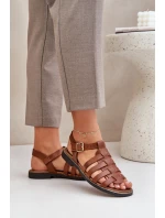 Skórzane Sandały Na Płaskim Obcasie Zazoo 3686 Camel