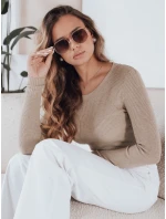 Dámsky rebrovaný sveter NOLVIE beige FashionStreet MY2496