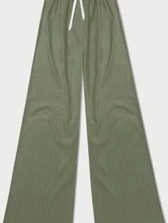 Dámske široké zelené pruhované nohavice (18629)