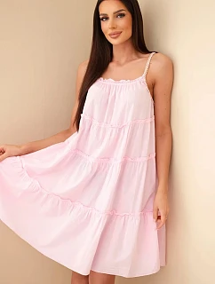 Dámske bavlnené šaty bez ramienok s volánikmi candy pink