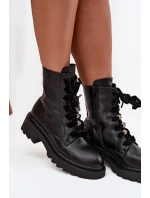 Ocieplane Botki Damskie Z Ozdobnym Sznurowaniem Czarne Elindra