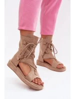 Dámské sandály Eko semiš s horní částí a šněrováním Béžové Ferlisse