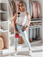PETITO white FashionStreet RY2730 dámske bavlnené tričko bez ramienok s kvetmi PETITO white FashionStreet RY2730 dámske bavlnené tričko bez ramienok s kvetmi