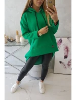 Zateplená mikina s dlhými chrbtom a kapucňou zelená