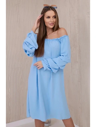 Španielske šaty s ozdobnými rukávmi modré