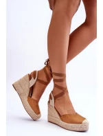 Wiązane Sandały Na Wysokim Koturnie Camel Lendy
