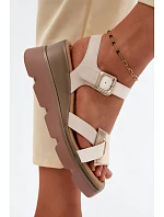 Kožené dámske sandále na platforme Artiker 58C0312 Beige-gold