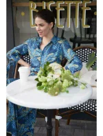 Dámske košeľové šaty s gombíkmi - model 2 B259 Tmavo modrá so zelenou - BeWear