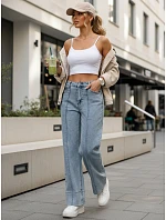 Dámske široké džínsy s vysokým pásom modré FashionStreet UY2973