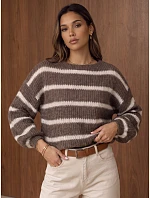 Dámsky oversized pruhovaný sveter s nastaviteľným pásom Fango FashionStreet MY2612 Dámsky oversized pruhovaný sveter s nastaviteľným pásom Fango FashionStreet MY2612